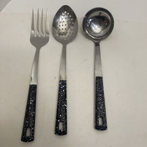 Stainless Steel Kitchen Utensil Set Black Speckled Handles